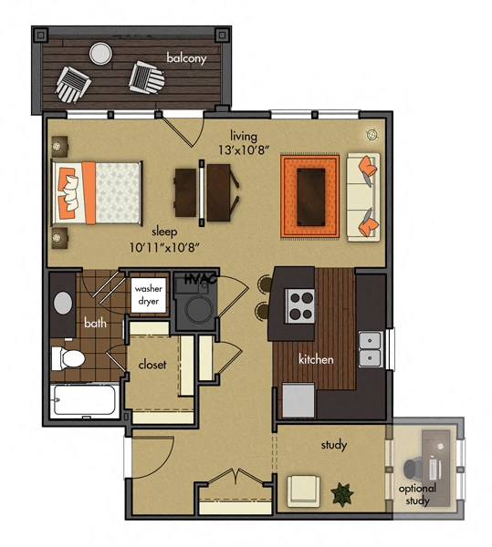 Floor plan for studio, 701 sqft